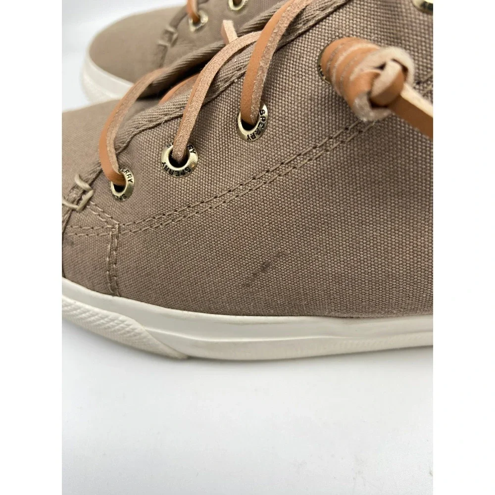 Sperry Shoes Womens Sz 11 Canvas‎ Sneakers Taupe Lace Up Comfort STS81827